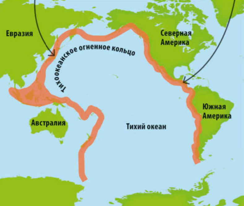 Литосферные плиты северной америки и евразии. Тихоокеанское огненное кольцо на карте. Огненное кольцо Тихого океана. Тихоовеаническое огненное кольцо. Тихоокеанское вулканическое кольцо.